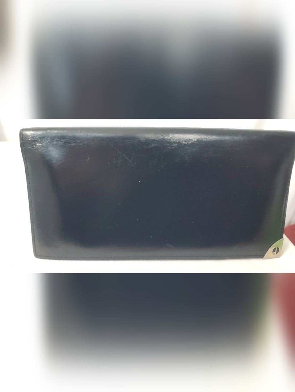 Dunhill Glossy Black Patent Leather Wallet with Silver Logo
